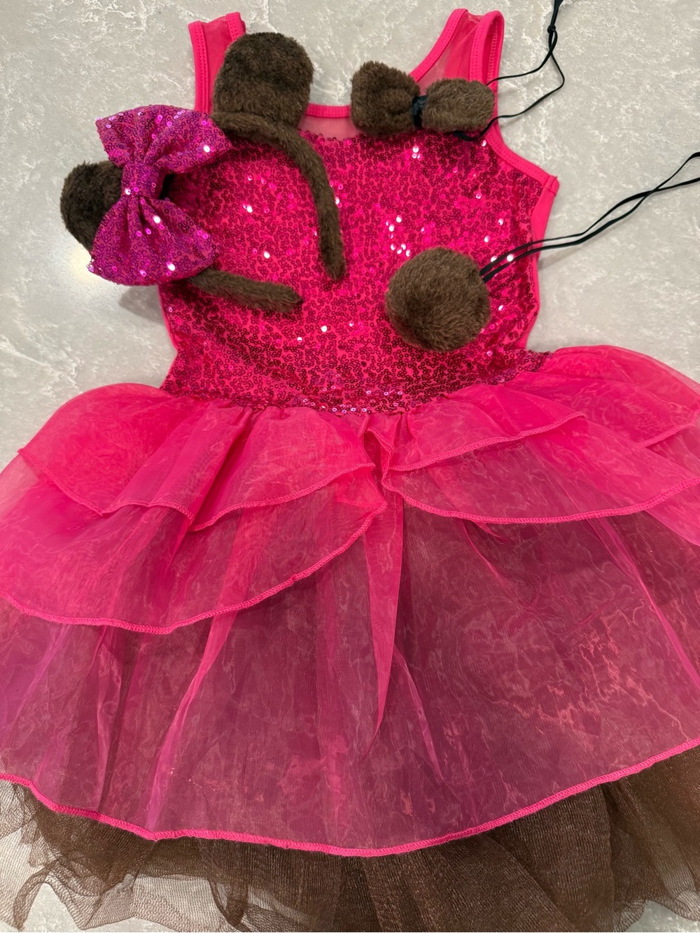 Girls Bear Costume Dress Set Size 7/8 130 Pink Sequin Tutu Dance Recital Costume